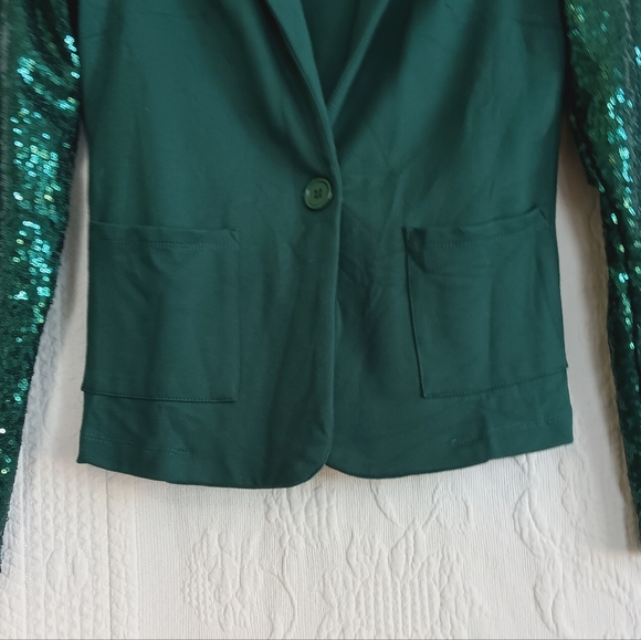 Harlow & Rose Green Blazer Sequin Sleeves Holiday Party Fun Sparkly Christmas SM - Picture 4 of 12